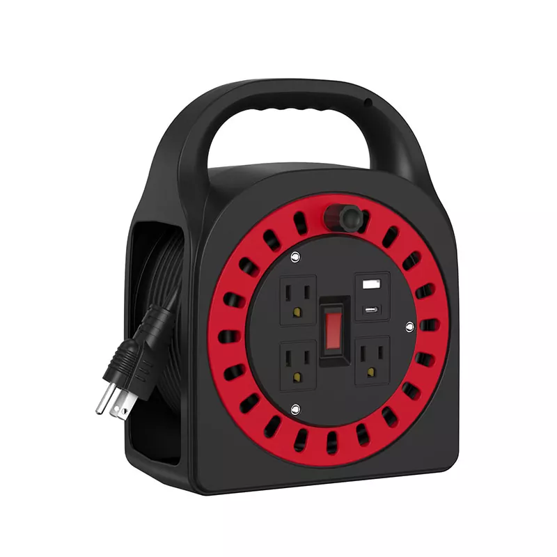 콘센트 3개 USB 플라스틱 코드 릴 50피트 콘센트 3개 USB 플라스틱 코드 릴 50피트