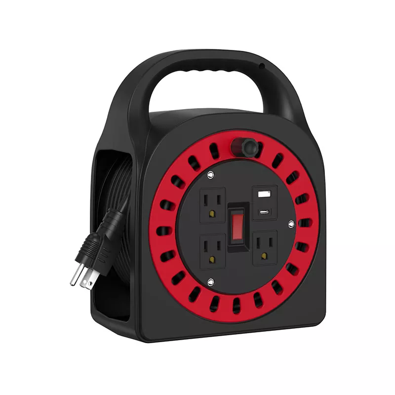 콘센트 3개 USB 플라스틱 코드 릴 50피트