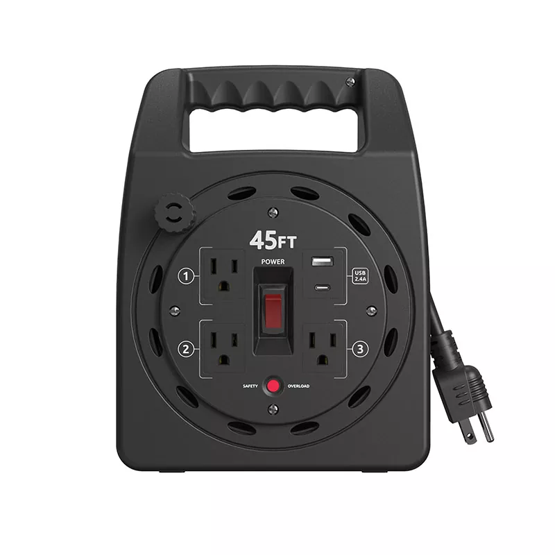 하중 초과 보호를 가진 3개의 출구 Usb2.4a 플라스틱 코드 권선 45ft 하중 초과 보호를 가진 3개의 출구 Usb2.4a 플라스틱 코드 권선 45ft