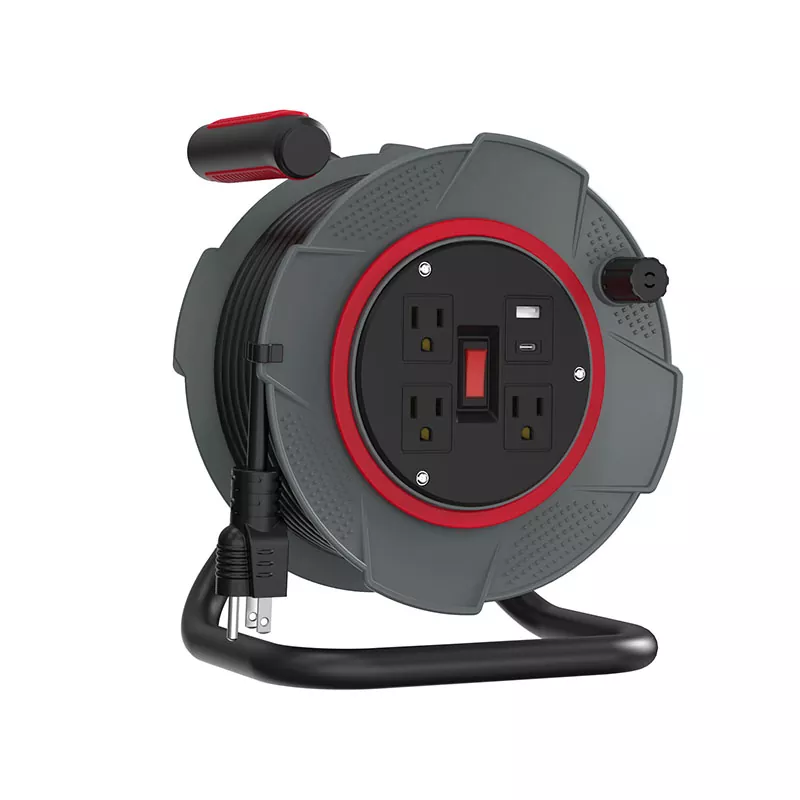 콘센트 3개 USB 플라스틱 코드 릴 45피트 콘센트 3개 USB 플라스틱 코드 릴 45피트